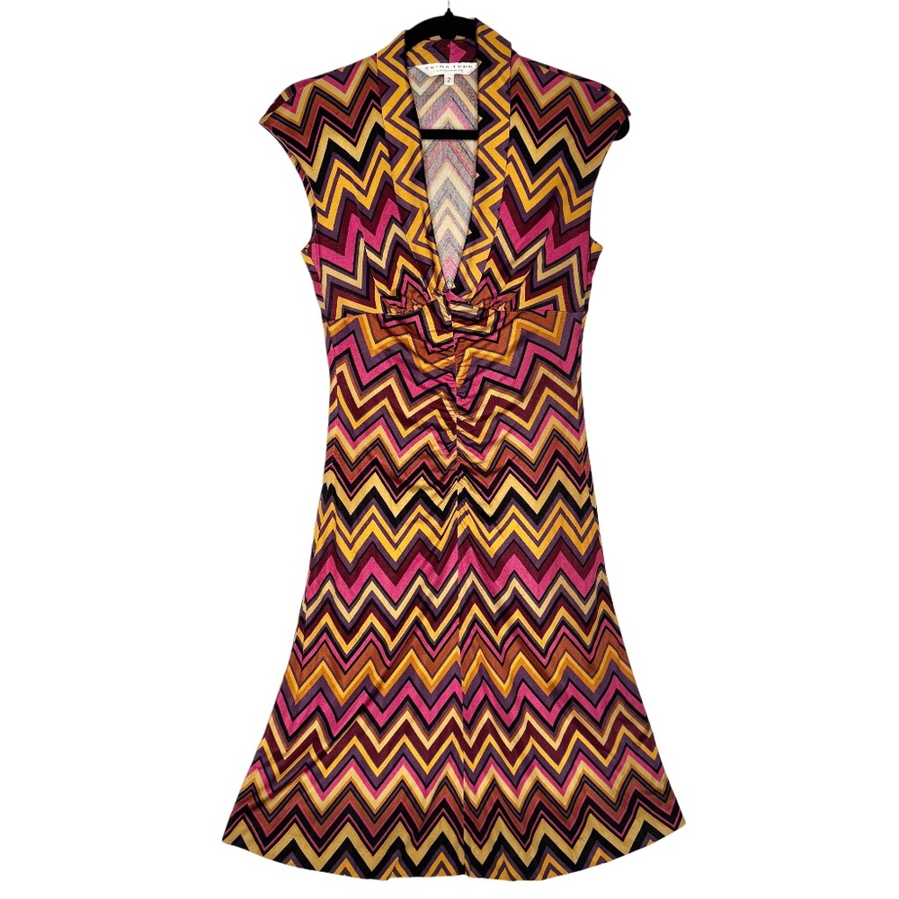Vintage Y2K 100% Silk Jersey Geometric Chevron Striped Dress